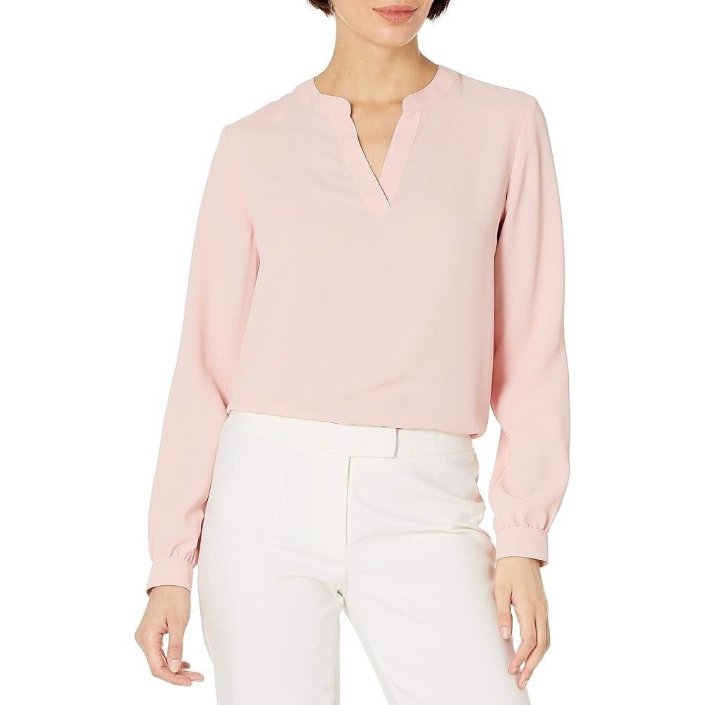Mahina Hawaii Boutique Light Salmon Semi Sheer Split Neck Long Sleeve Blouse M